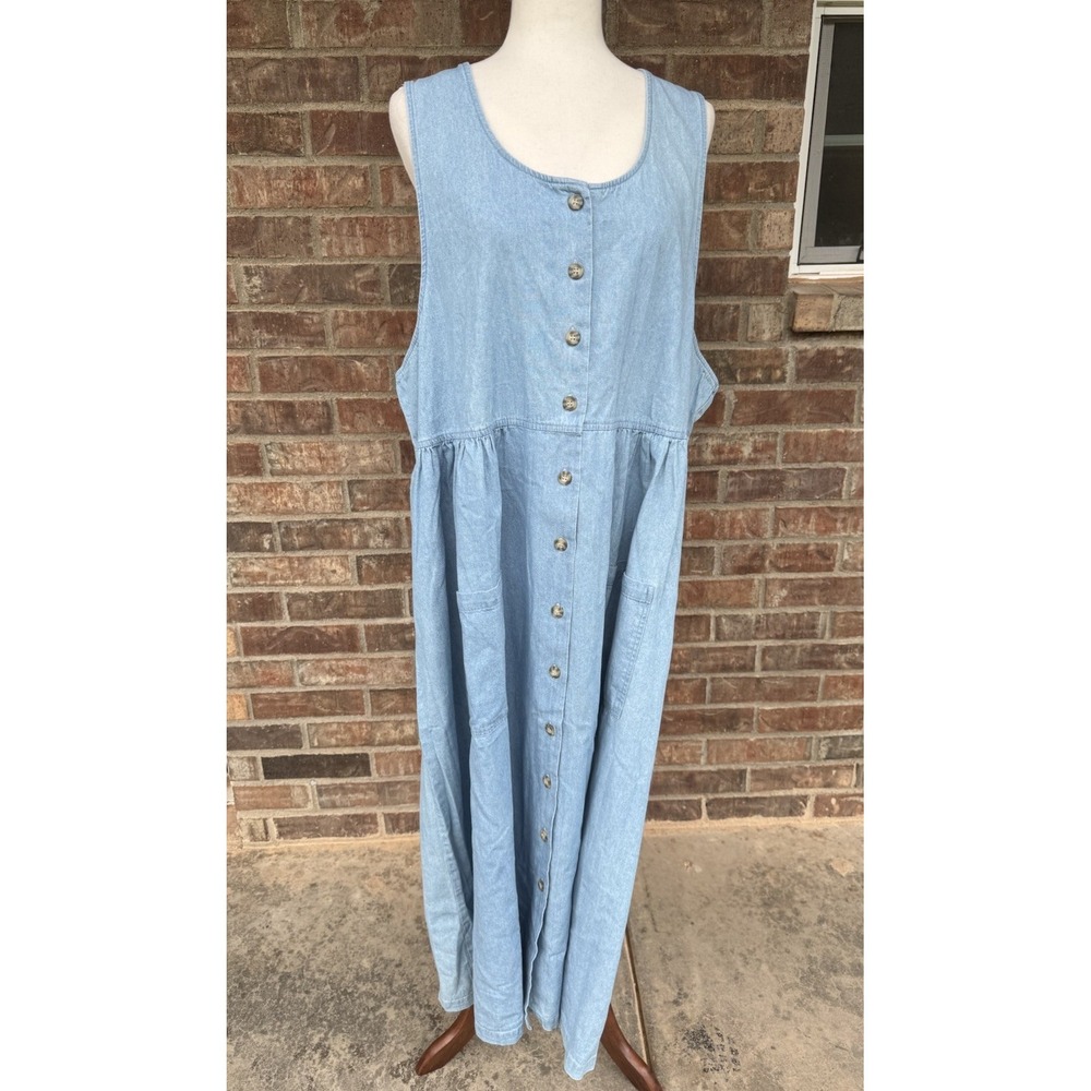 VTG Denim Dress Chambray Overall Jumper Maxi Grunge Cottagecore NEW 2XL